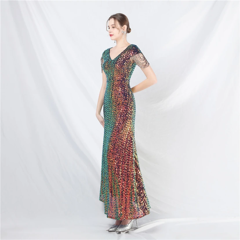 A-Line Big Swing Dress Craft Sequined Long A-Line Evening Dress view 24