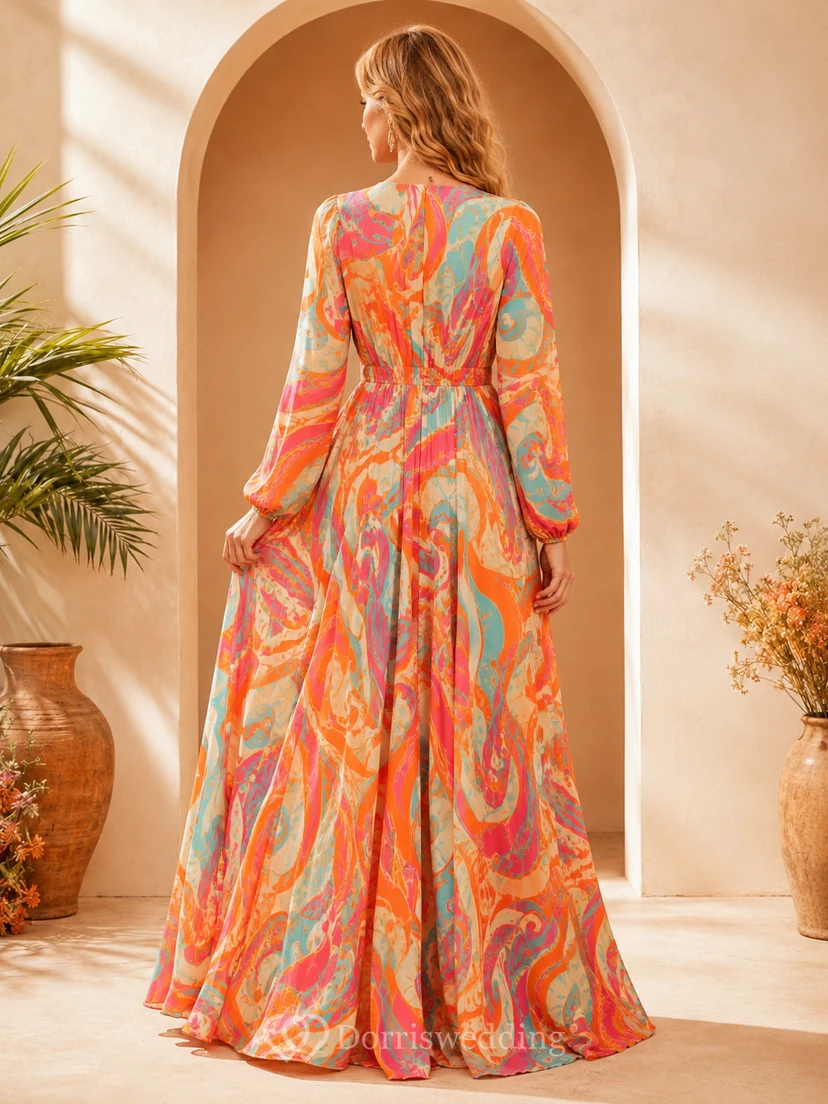 Seventies Psychedelic Print Bell Sleeve Flowing Maxi Occasion Dress view 2