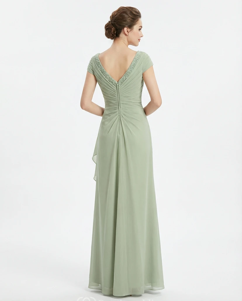 Draped Cap Sleeve V-Neck Chiffon Formal Gown view 2