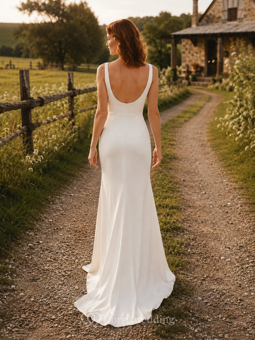 Simple Scoop Neck Sheath Country Elopement Bridal Gown view 2
