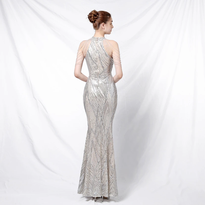 Robe de soirée élégante à col halter et sequins, allure de reine, style banquet, longue robe de soirée sirène à sequins, style star, glamour et décontracté. view 28
