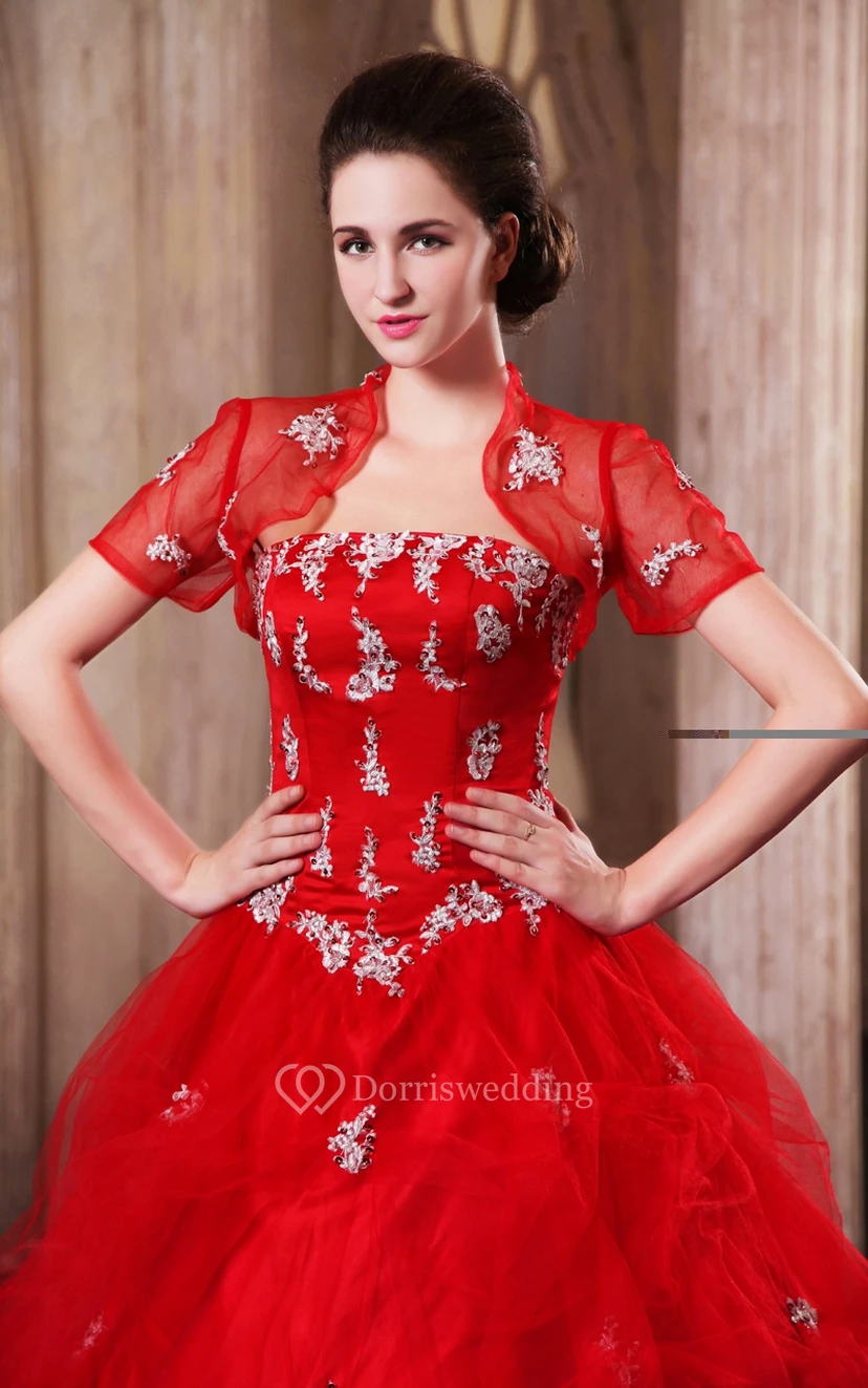 Vestido de gala extravagante de corte A con abalorios y bolero desmontable view 3