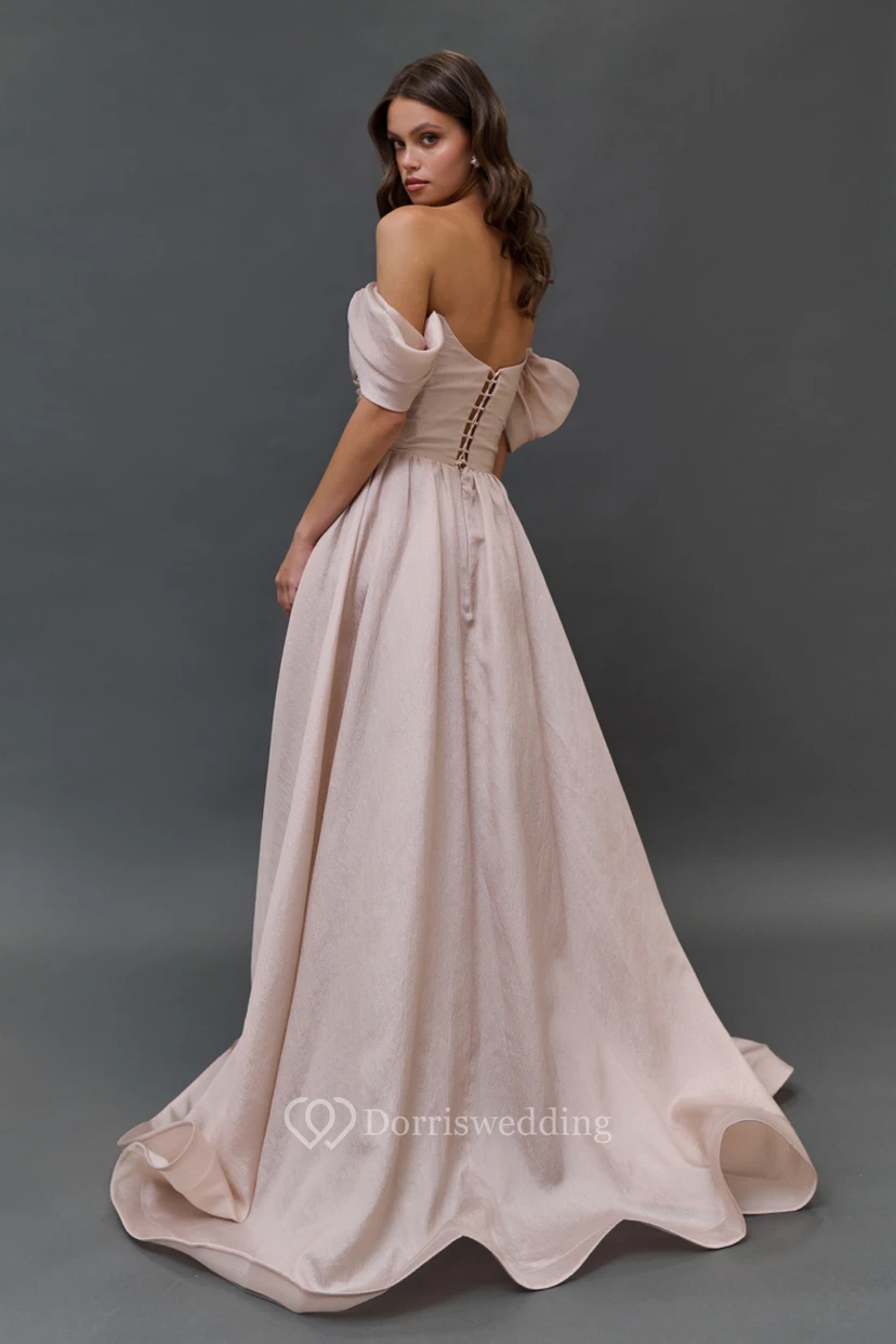 Pink Off-the-shoulder Criss-cross Empire Satin Dress view 2