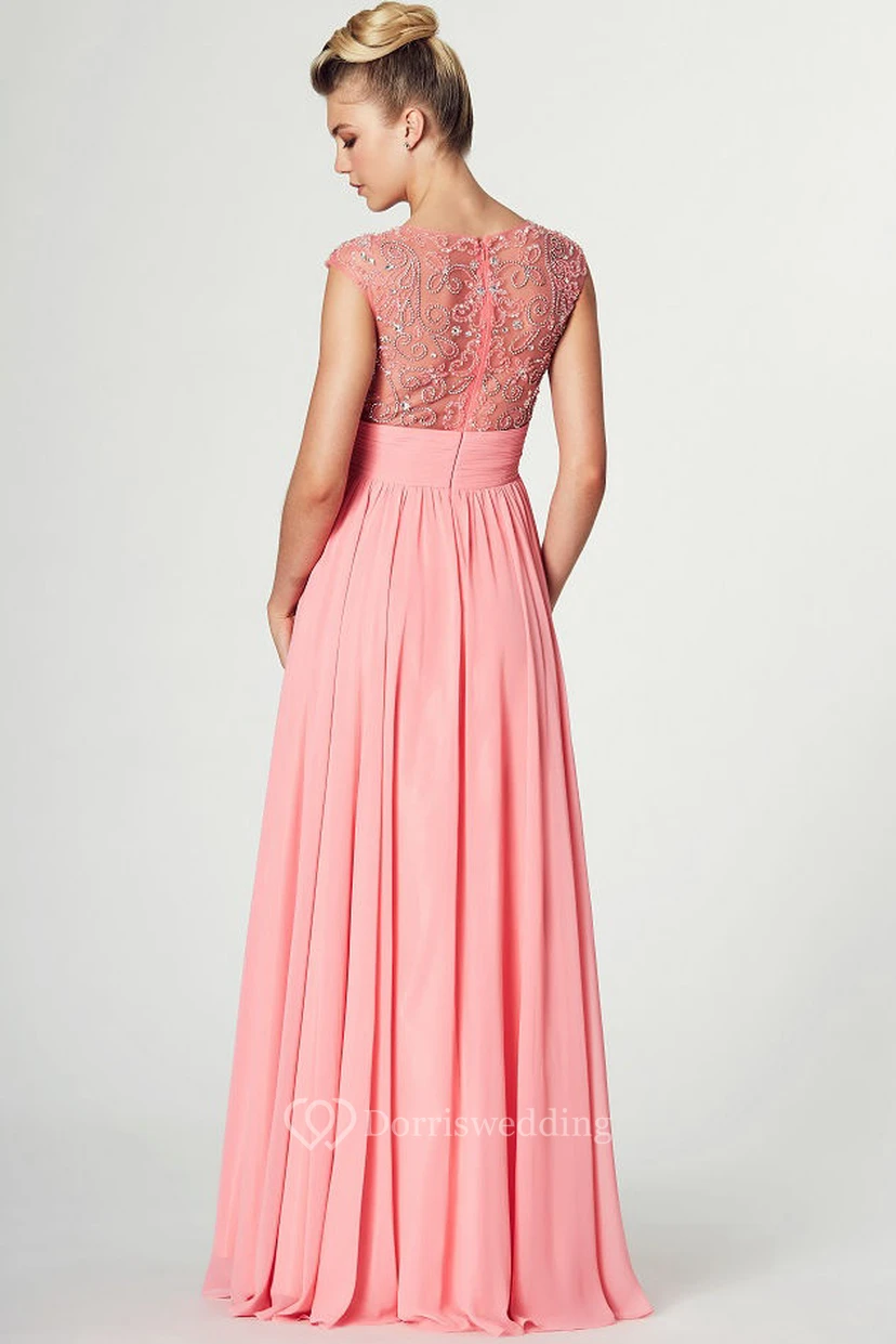 Ruched Scoop Neck Sleeveless Chiffon Prom Dress With Pleats And Beading view 2