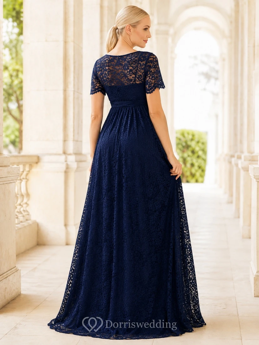 Maternity Elegant V-neck Short Sleeve Empire Lace Bridal Dress view 2