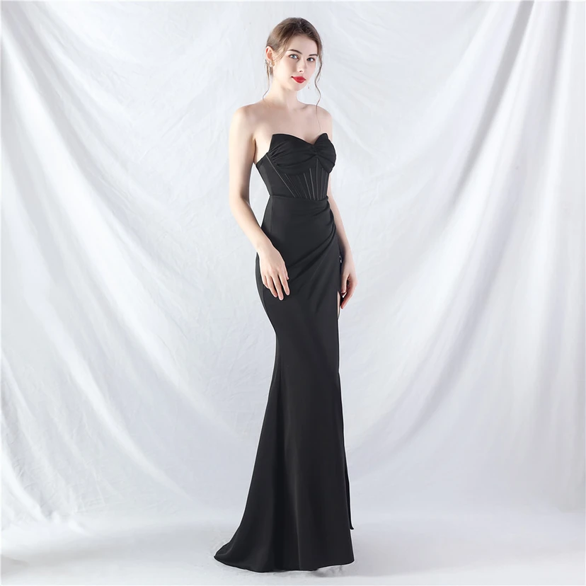 Vestido de noche de satén de alta gama con cola vertical pequeña y chaleco de espina de pescado de estilo palacio, de gran resistencia y cintura ajustada. view 67