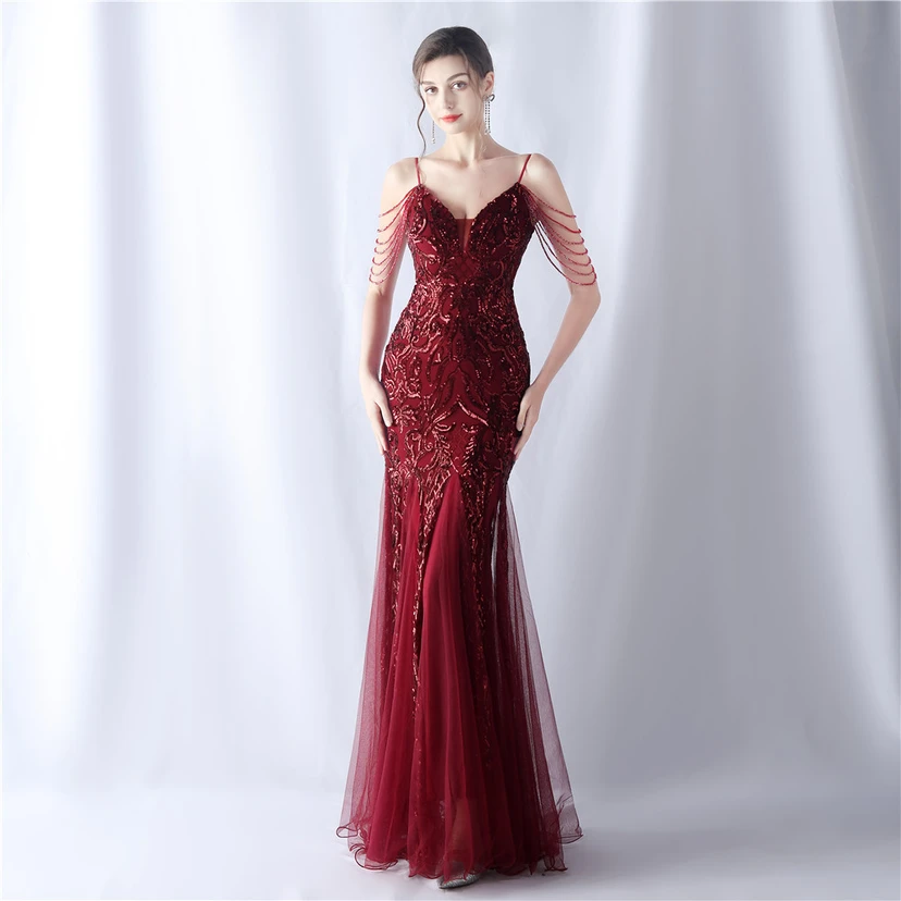 Robe de soirée haut de gamme en maille perlée et ornée de perles, modèle 3034. video preview
