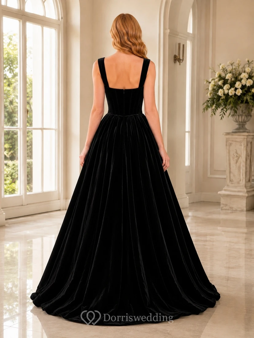 Black Sweetheart Wide Strap Velvet Ball Gown Floor-Length Luxury Formal Dress view 2