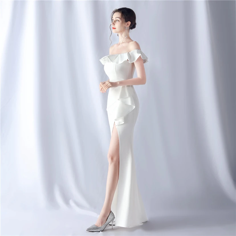Exhibition Etiquette Bridesmaid Satin Sling Tube Top Evening Dress view 2