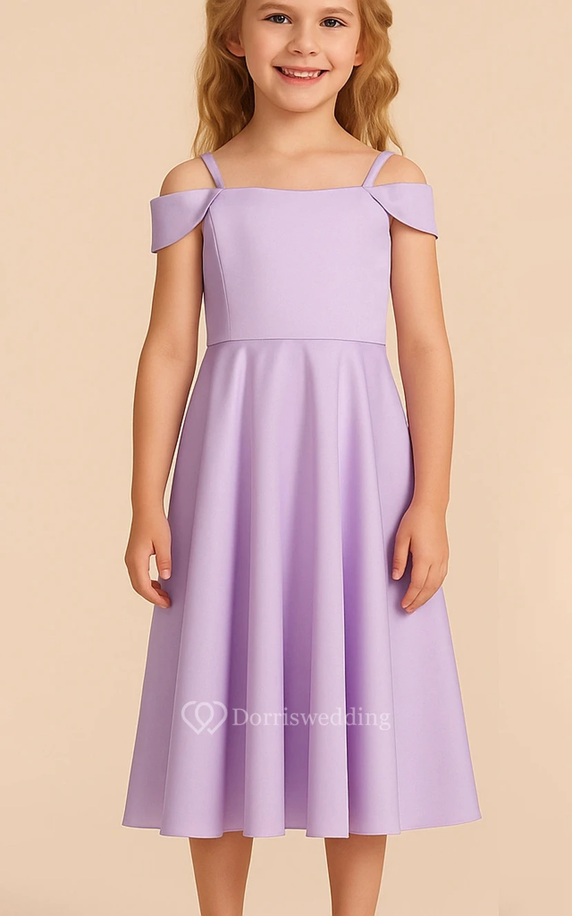 Lila Spaghetti-Kleid in A-Linien-Optik, Teelänge, Blumenmädchenkleid