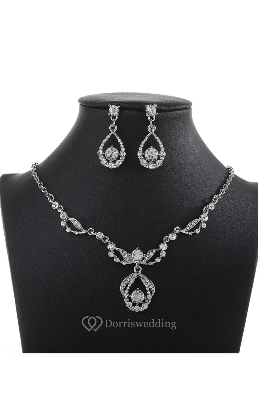 Rose Gold Rhinestone Design Necklace and Earrings Jewelry Set view 4