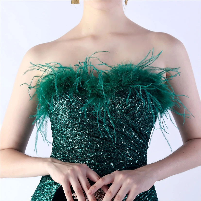 Ostrich Feather Plus Folding And Wrinkling Technology Host Dinner High-End Evening Dress view 35