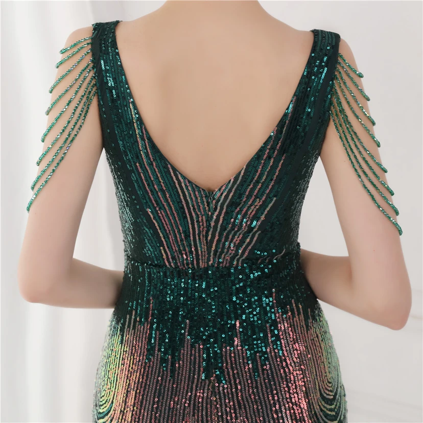 Vestido largo de lentejuelas con cola de pez, ideal para eventos, banquetes, eventos de celebridades y eventos de moda. Vestido de noche con etiqueta para modelos de automóviles. view 52