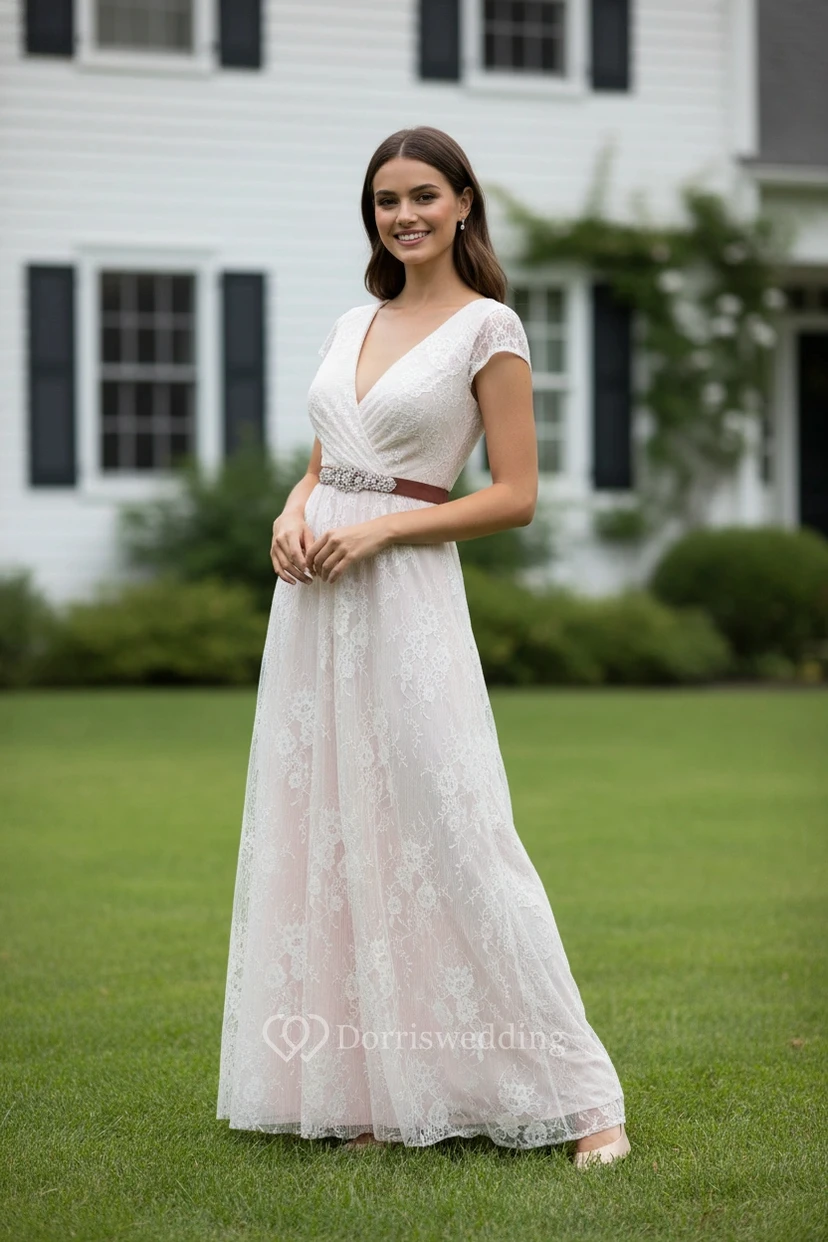 Simple Empire Lace Beach Gown