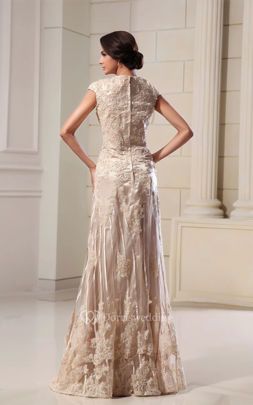 Romantic High-Neck Column Maxi Dress With Lace Appliques view 6