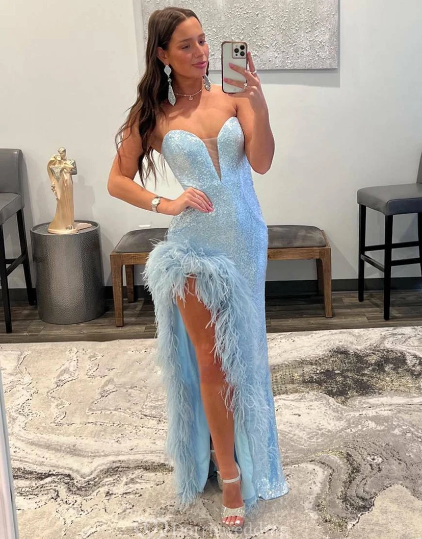 Sweetheart Beaded Front Split Sequin Prom Dress view 2