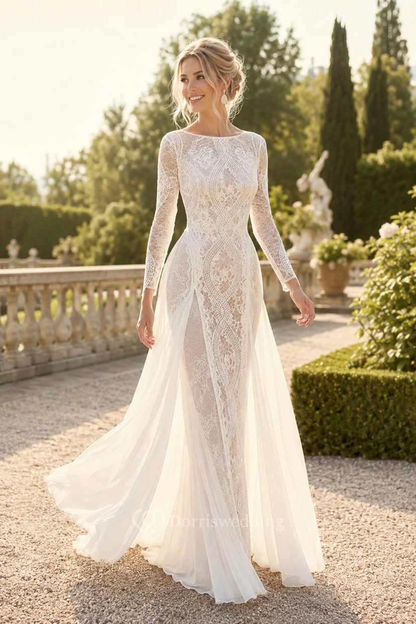 Vestido de encaje estilo boho para ceremonia civil view 9