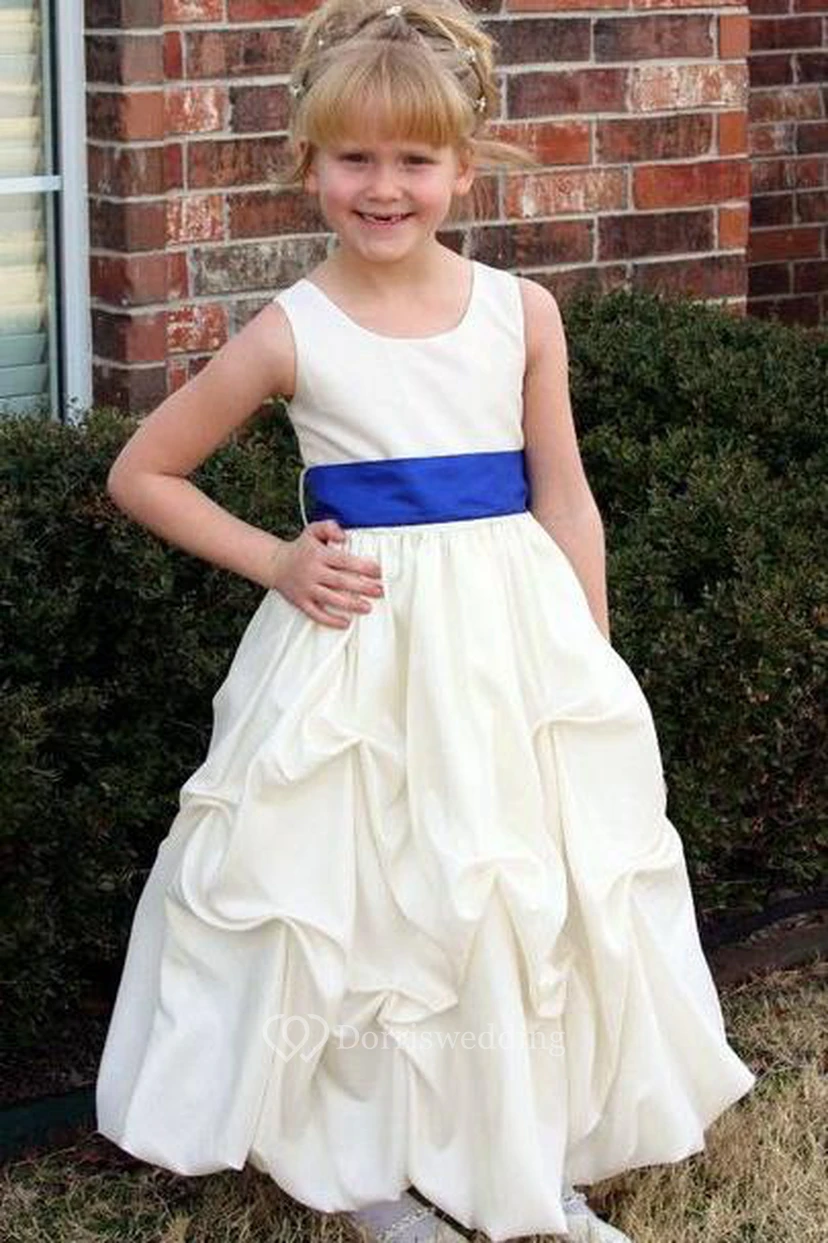 Ankle-Length Floral Pick Up Taffeta Flower Girl Dress view 3