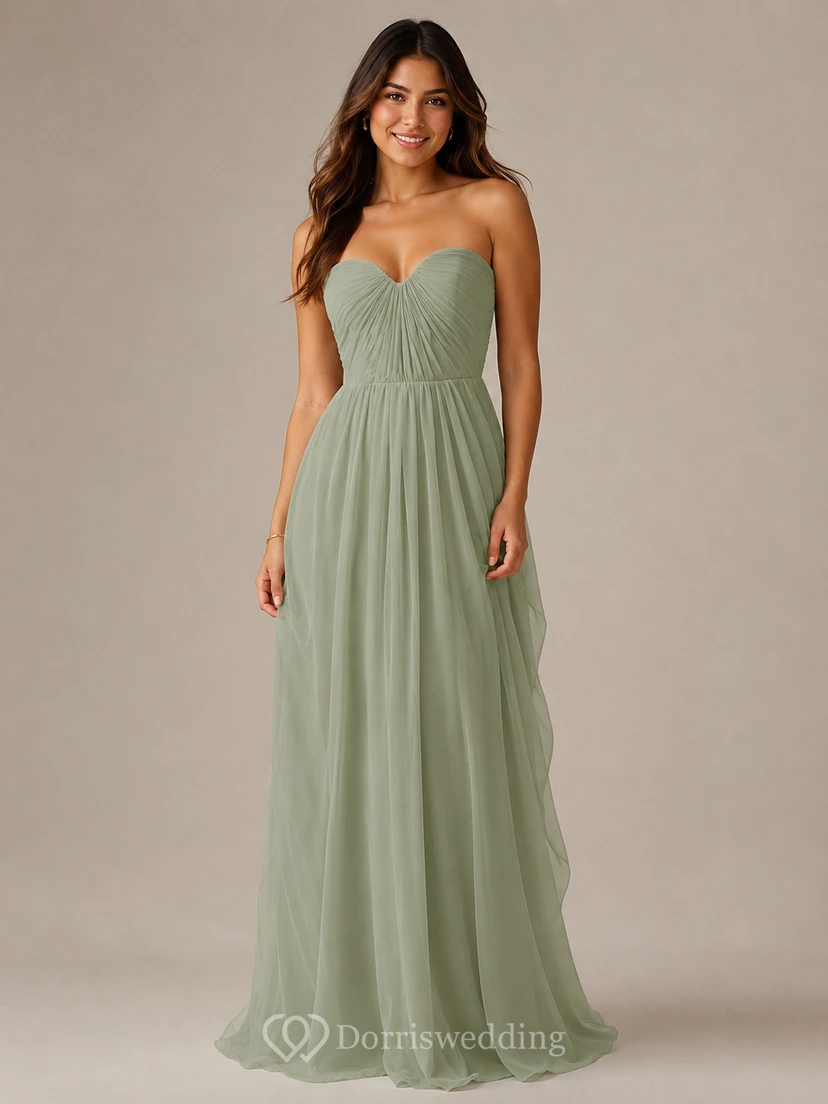 Sweetheart Pleated Chiffon A-line Gown With Zipper Back view 8