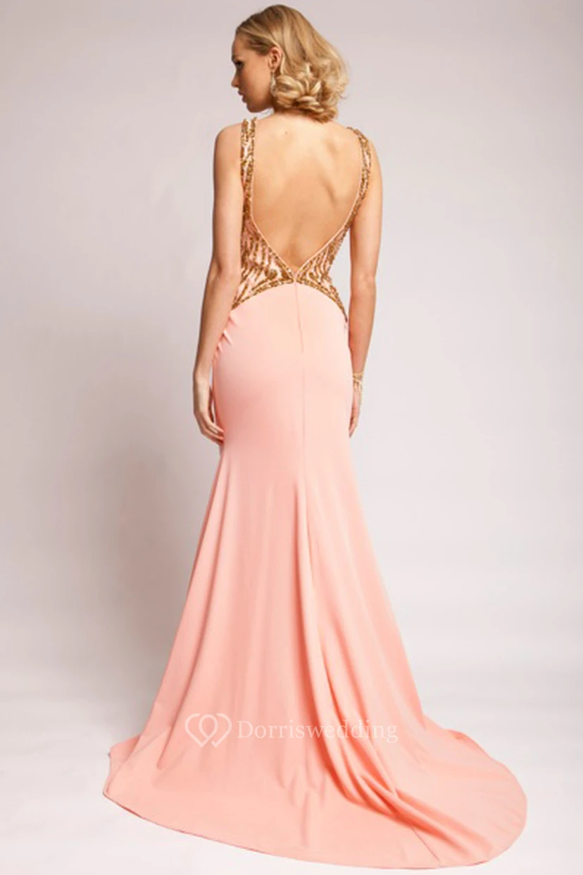 Sheath Beaded Sleeveless Long Jersey Prom Dress view 2