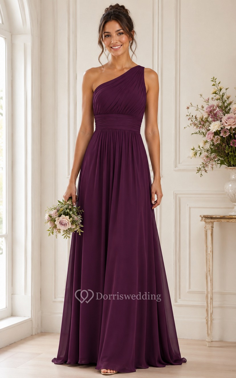 Plum One-Shoulder A-Line Chiffon Bridesmaid Dress