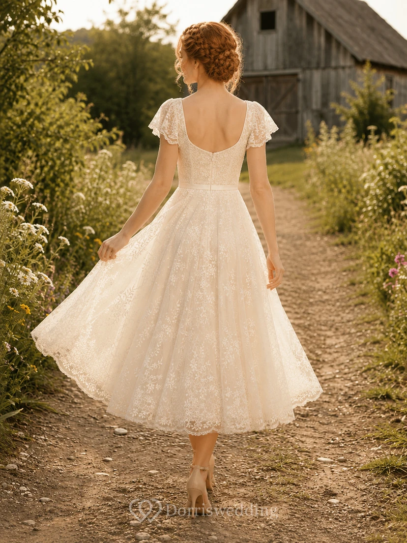 Lace Tulle Wedding Dress A-Line Sweetheart Sleeveless Mini Bridal Gown view 2