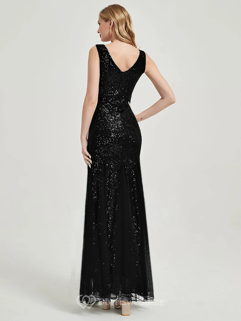 Sequin Sheath Pleated Sleeveless Party Floor-length Prom Dress view 6