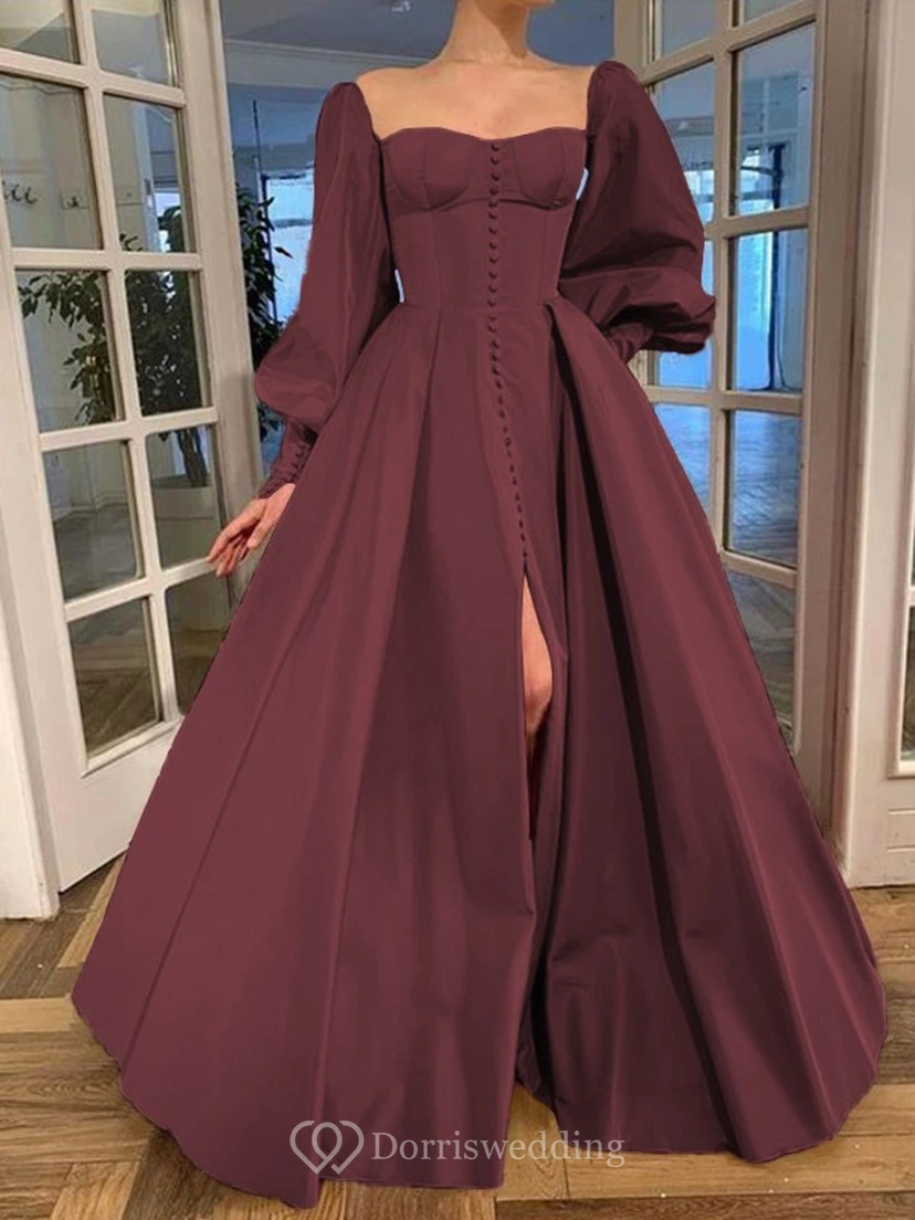 Elegantes Kleid im Vintage-Stil mit langen Puffärmeln, Empire-Stil und Schlitz vorne view 28