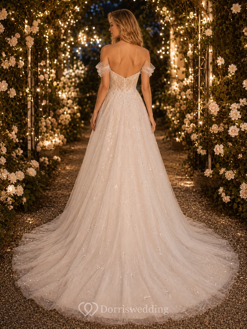 Strapless Celestial Glitter Tulle Night Garden Bridal Gown view 2