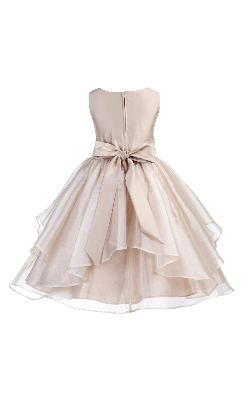 Scoop Neckline Sleeveless Layered Organza Ball Gown With Sequined Sash view 2