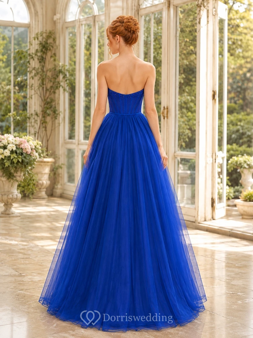 Royal Blue Strapless Sweetheart Tulle Ball Gown Prom Dress view 2