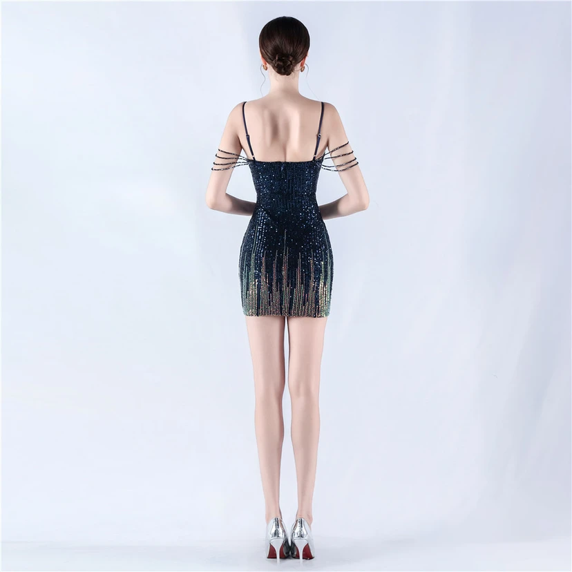 Robe courte à bretelles perlées, jupe courte sexy à nouer sur les hanches view 41