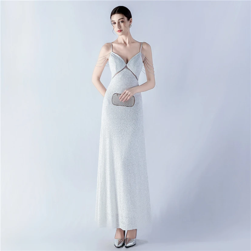 Sling A-Line Large Swing Mesh Sequin Evening Dress view 51