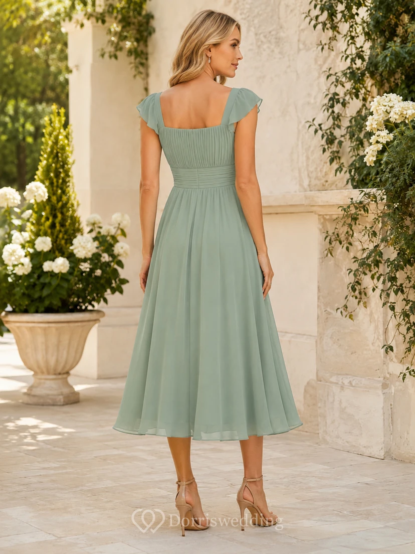 Salbeigrünes A-Linien-Midikleid mit kurzen Ärmeln für besondere Anlässe view 2