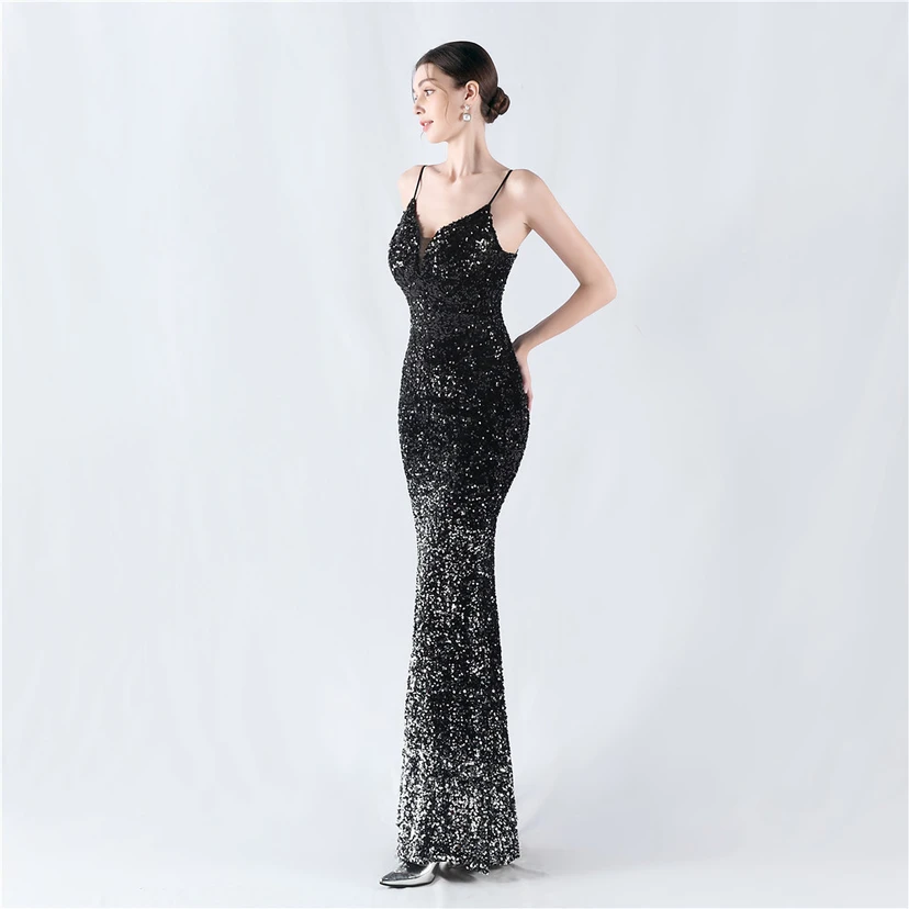 Samtiger, farbverlaufender, perlenbesetzter, sexy Strumpfhalter-Abendkleid view 58