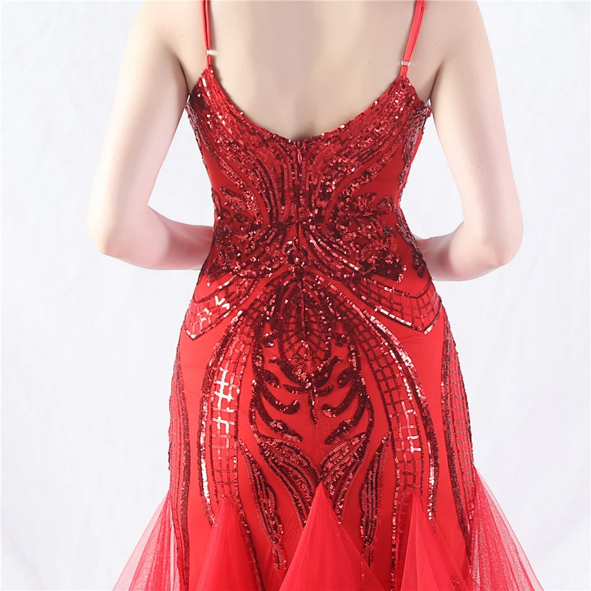 Vestido de actuación para celebración de baile caliente con cuentas de flores y posicionamiento de red rígida. view 7