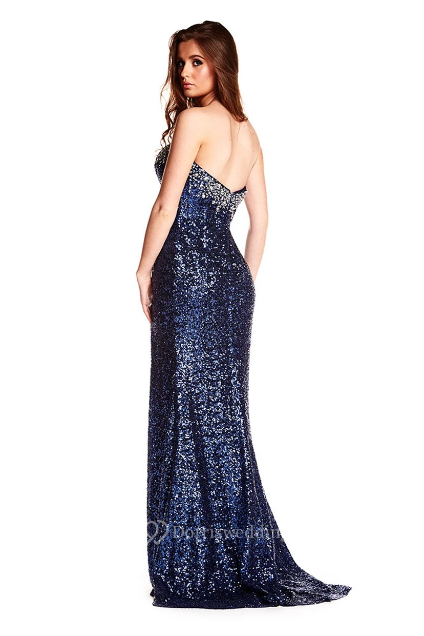 Robe de bal sans manches à sequins et décolleté en cœur fendu sur le devant view 2