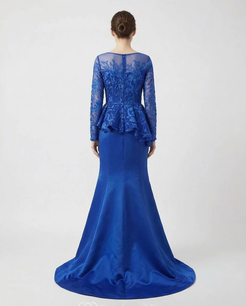 Formal Peplum Evening Gown with Modest Sleeves view 2