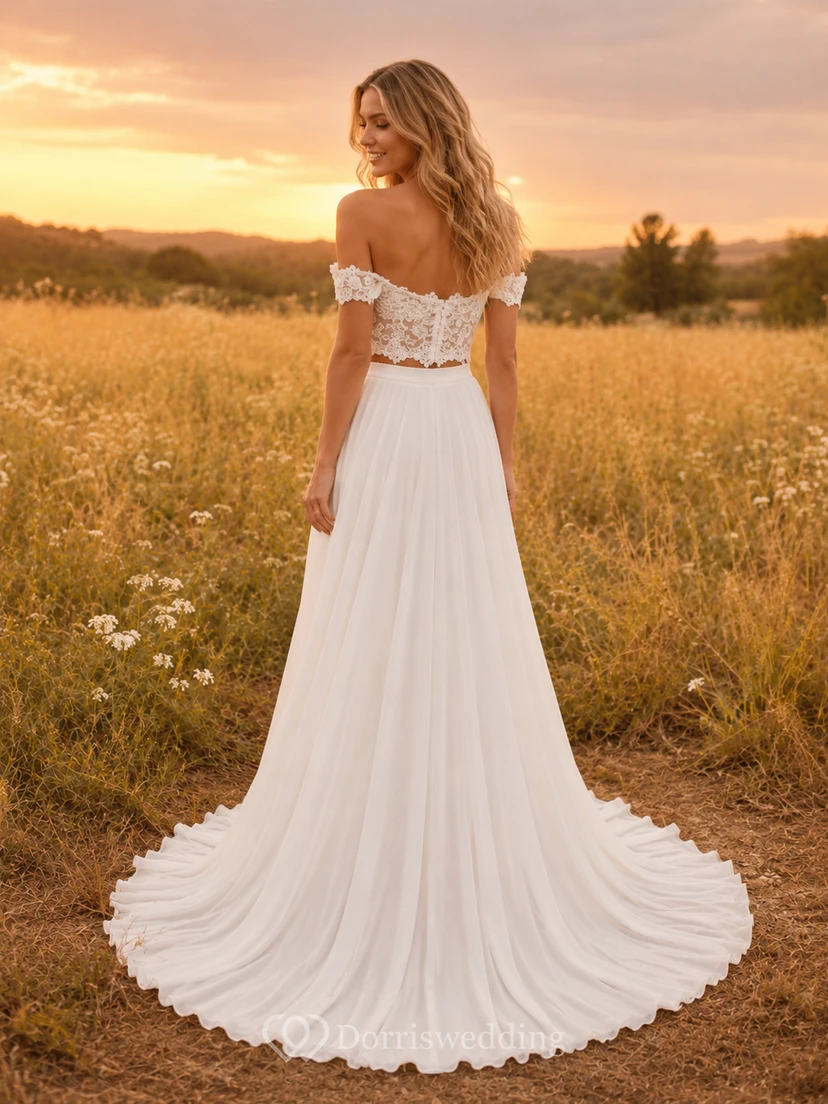 Two Piece Off Shoulder Lace Crop Meadow A Line Gown view 2