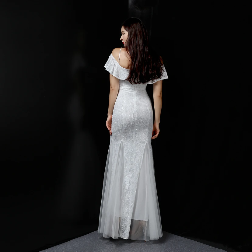 Robe de soirée élégante à franges et sequins en fil de polyester, style sirène, idéale pour un banquet ou une occasion spéciale automne. view 6