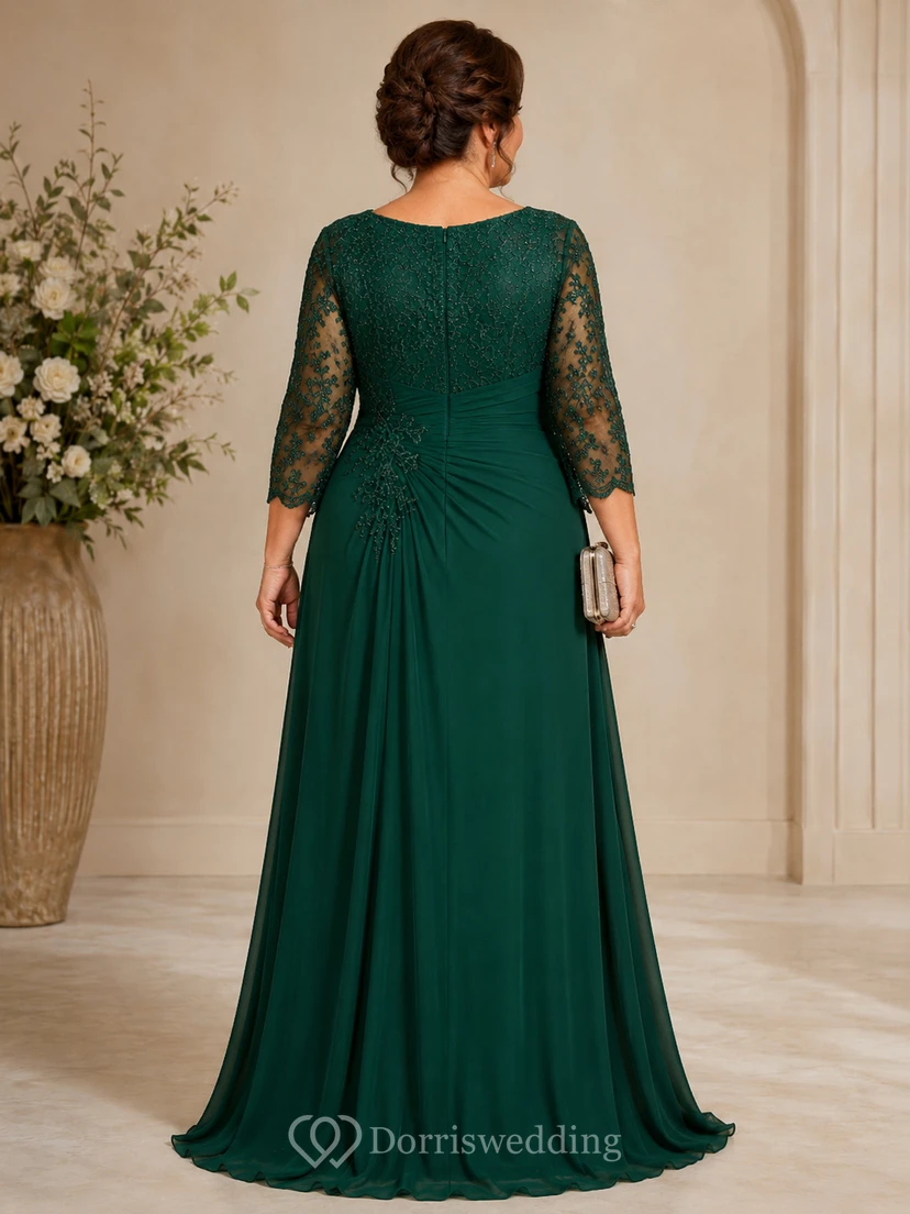 Dark Green V Neck Lace Mother Gown Dark Green V-neck A-Line Floor-length view 2