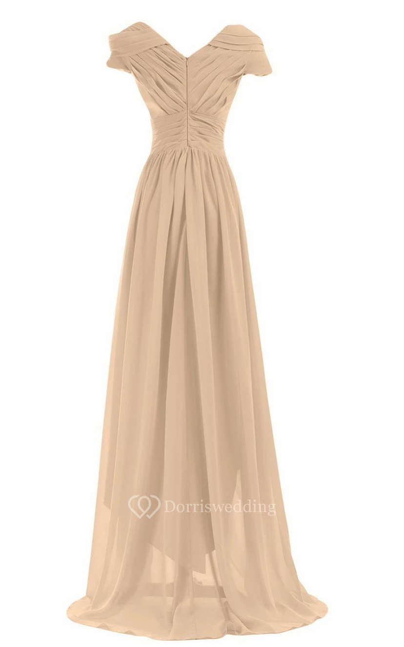 Short-sleeved Highlow Empire Ruched Chiffon Dress view 16