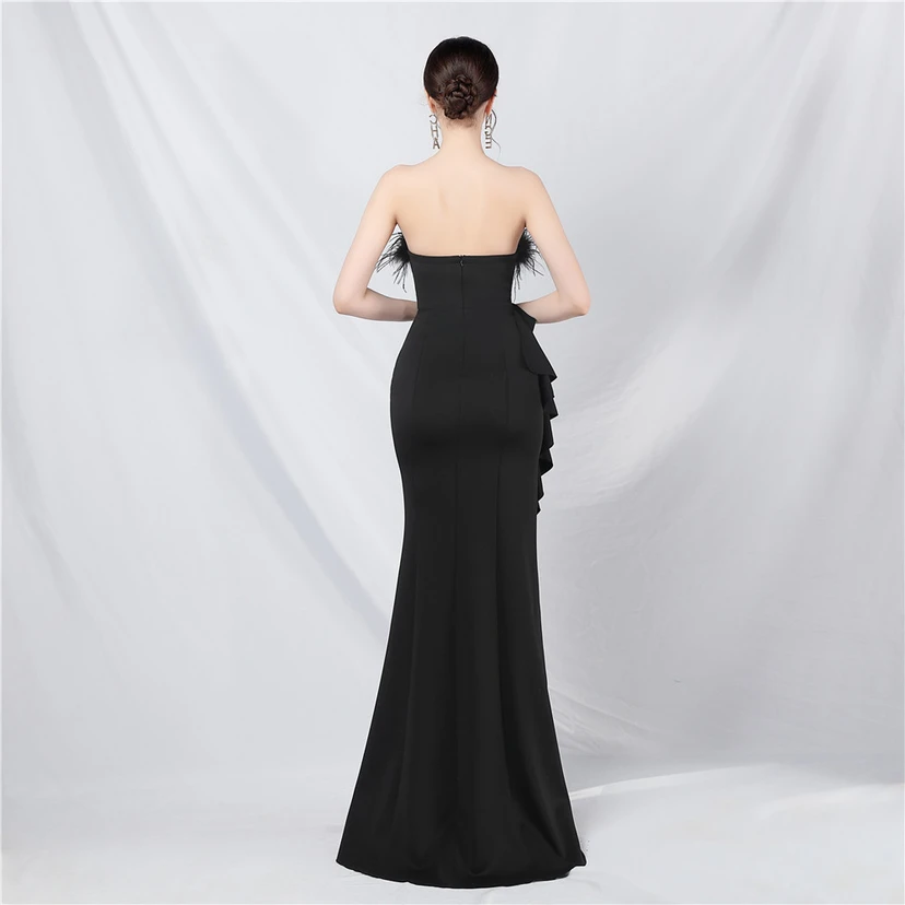 Crafted Custom-Made Ostrich Hair Off-Shoulder Tube Top Dinner Celebration Wedding Dress view 42