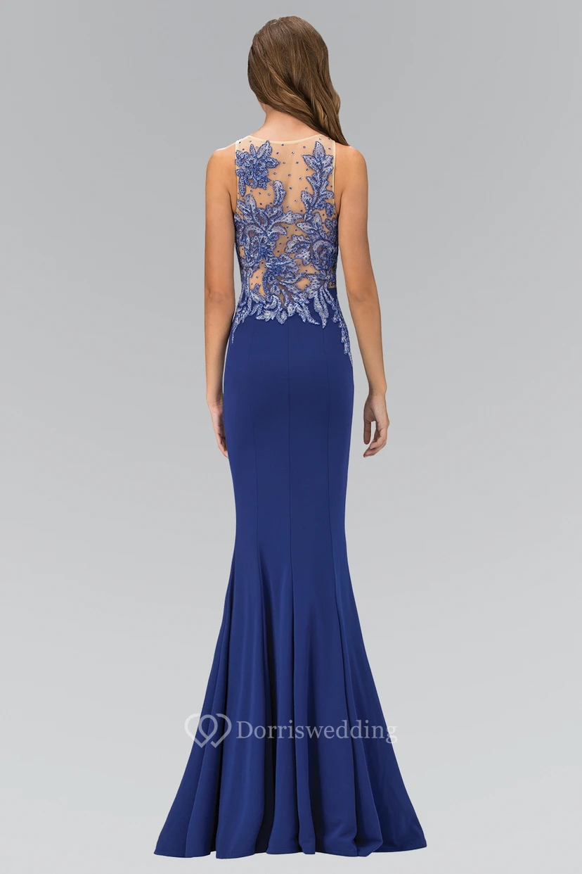 Sheath Scoop-Neck Sleeveless Jersey Illusion Dress With Beading And Appliques view 2
