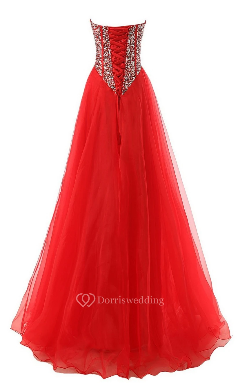 Robe longue en tulle à volants ornée de cristaux et de pierres en forme de cœur view 2