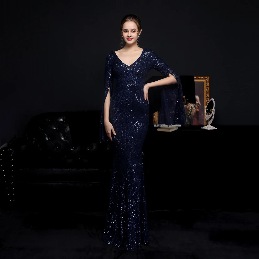 Robe de soirée élégante à sequins, longue, cintrée et sirène, idéale pour les réceptions et les célébrités. view 46