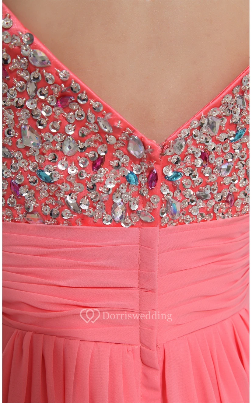 Spaghetti-Strap Floor-Length Chiffon Rhinestone and Dress With Pleats view 7