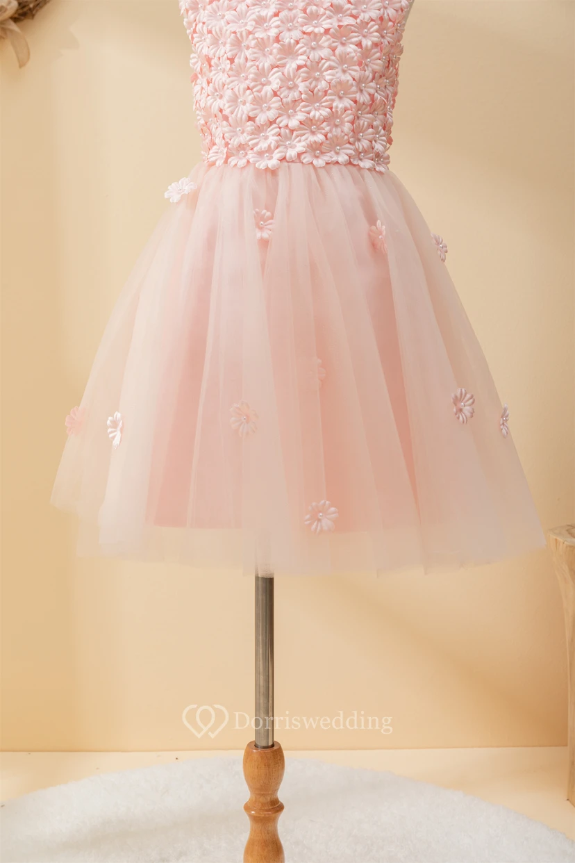 Adorable Jewel Sleeveless Tulle A-line Flowergirl Dress with Petal Top view 4