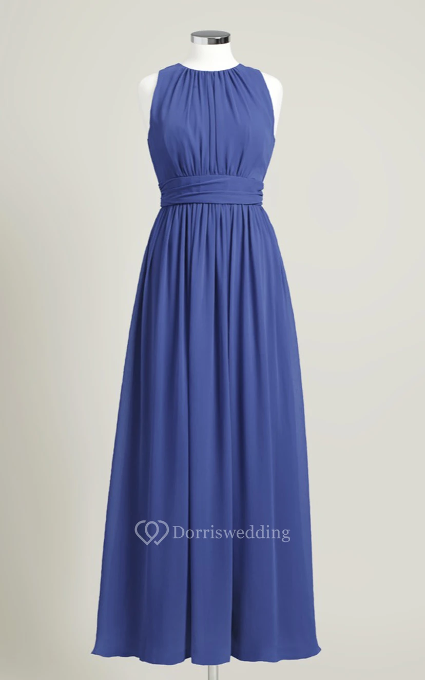 Impressive Long-Chiffon Sleeveless Jewel-Neck Dress view 10