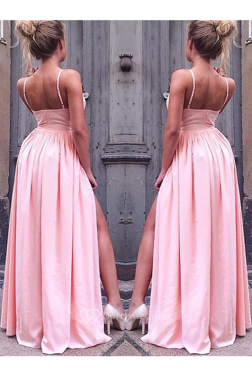 Ärmelloses A-Linien-Kleid aus Satin mit Spaghettiträgern und Reißverschluss view 2